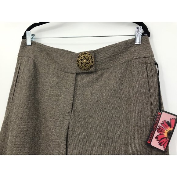 Debbie Shuchat Wool Blend Twill Boho Wide Leg Pant 12 Brown NEW - Picture 3 of 6